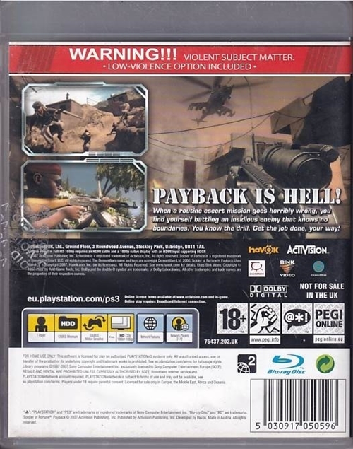 Soldier of Fortune - Payback - PS3 (B Grade) (Genbrug)
